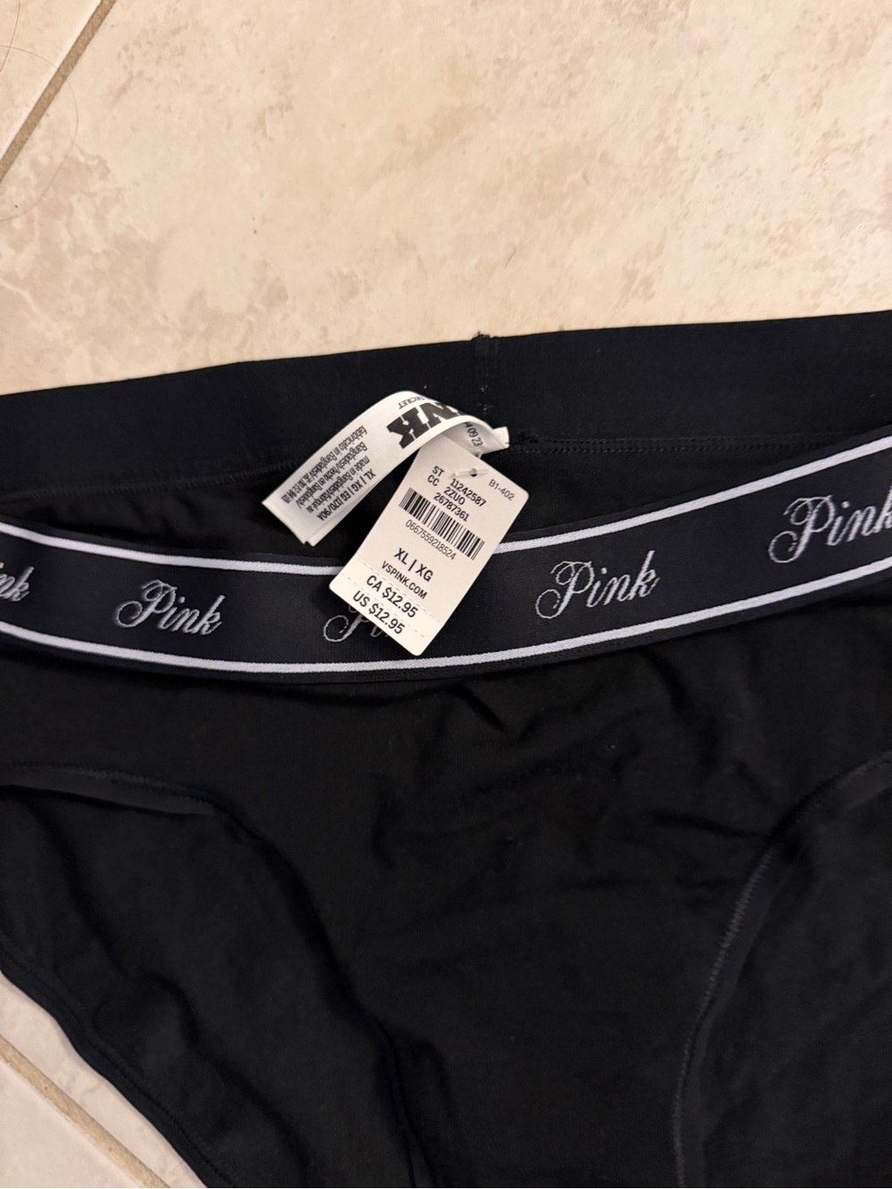 PINK Black Bikini Brief with Contrast Logo Waistband